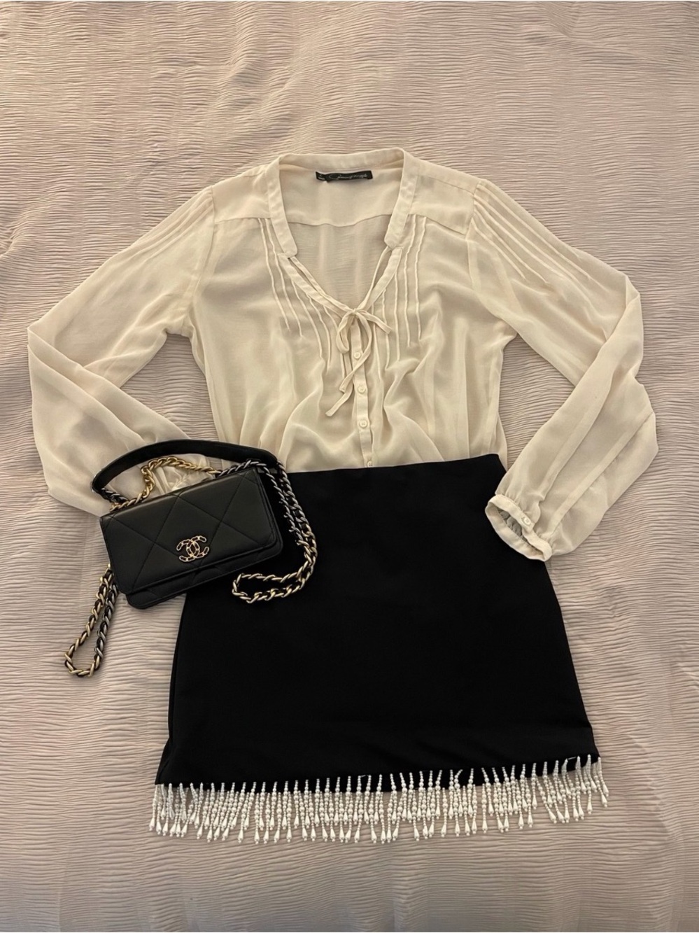House of Harlow 1960 Black Skirt with Pearl Trim